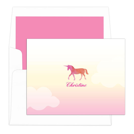 Magical Shades of Pink Unicorn Foldover Note Cards